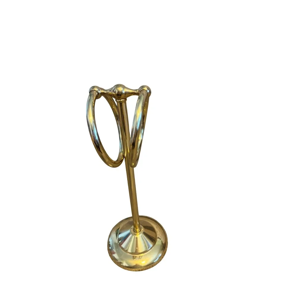 Vintage Brass Countertop Fingertip Towel Holder Double Ring Guest Towel Stand